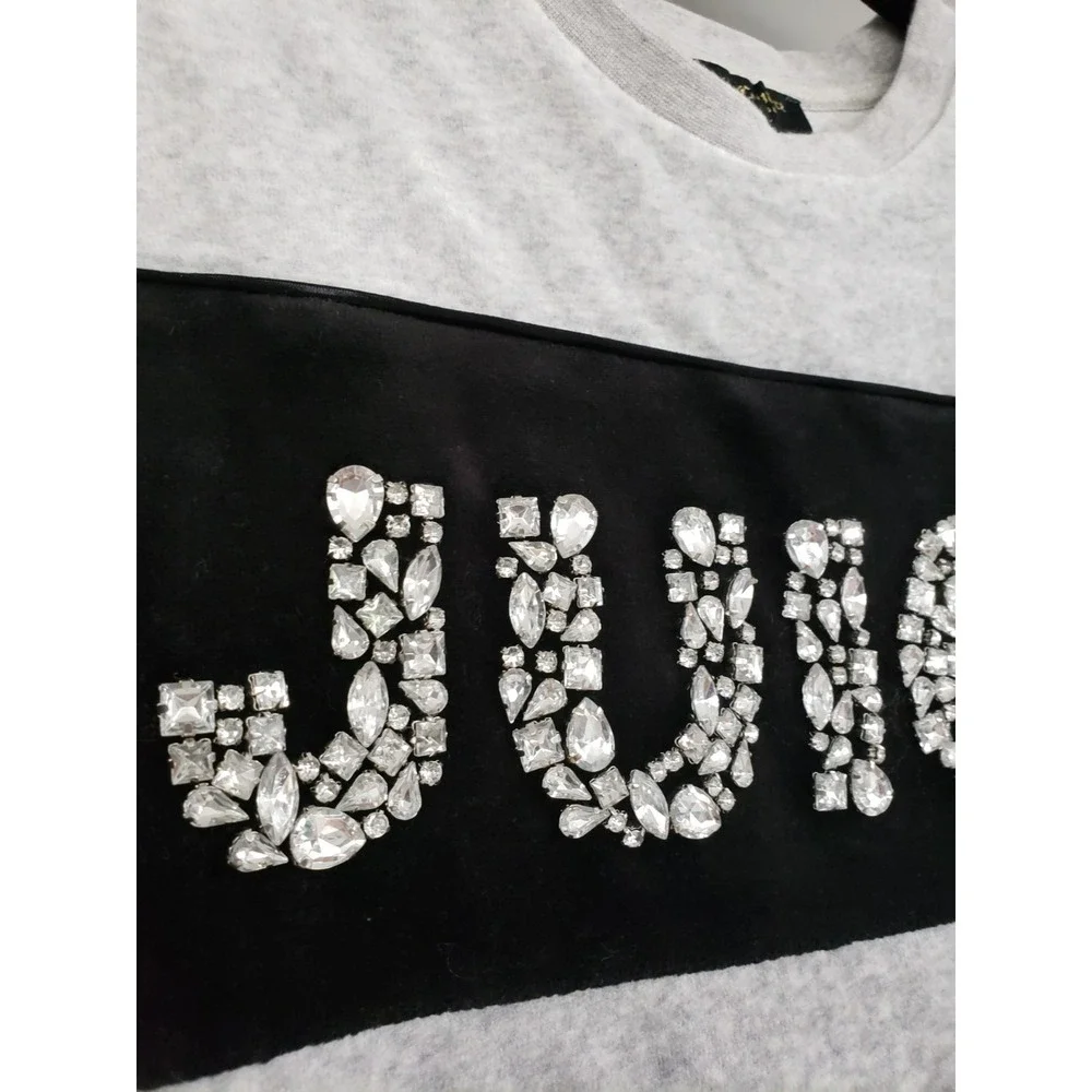 NEW JUICY COUTURE BLACK LABEL Silver Velour Gems Pullover Small $178 glam y2k